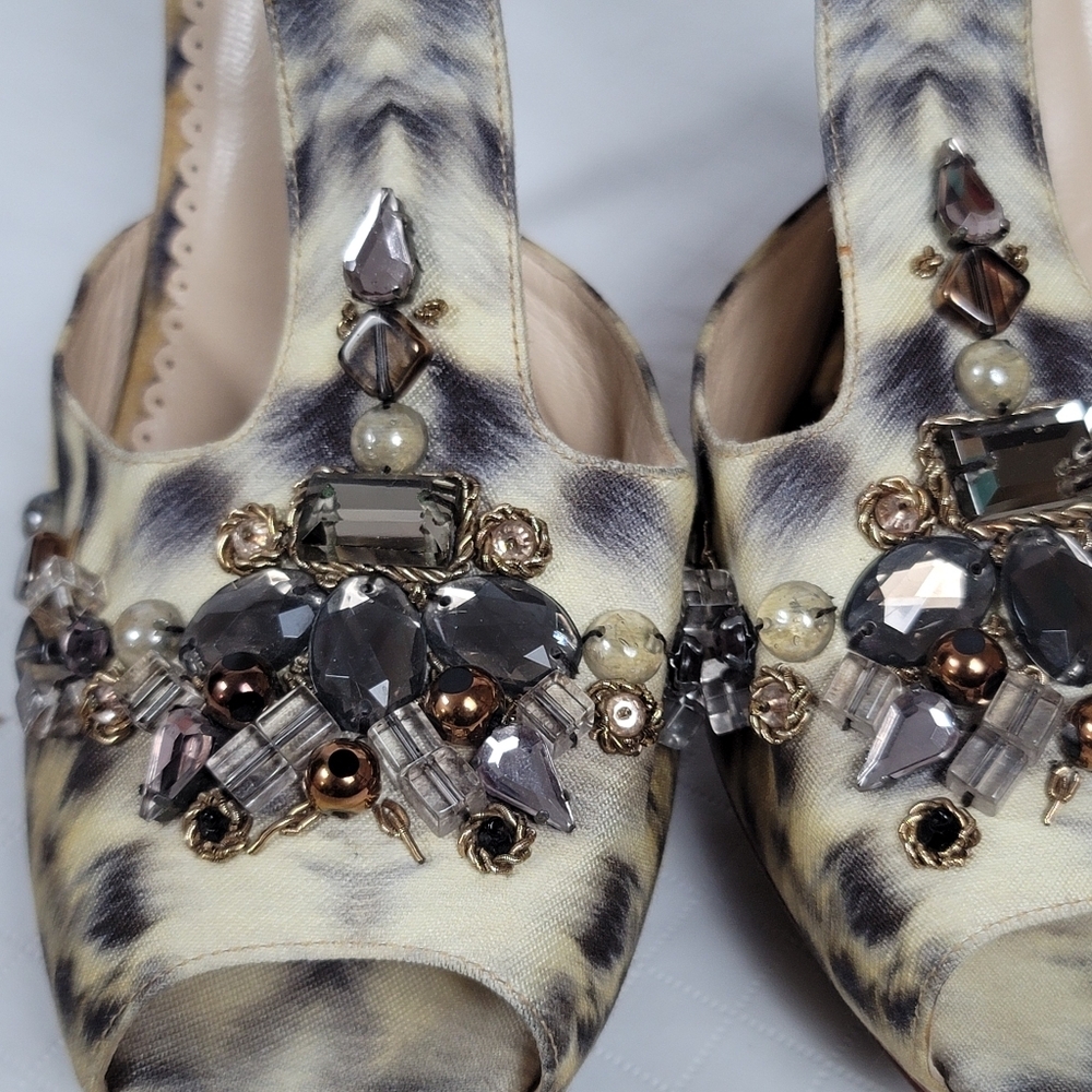 Oscar De La Renta Crystal Embellished Animal Print Platform Sandals 40 - Picture 4 of 14